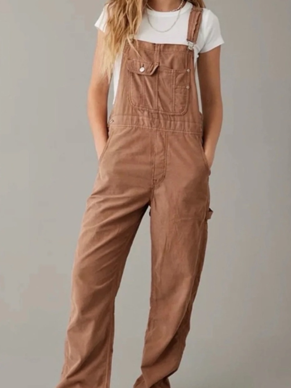 American Eagle Women's Tan Brown Corduroy Overalls Carpenter Style Size Medium